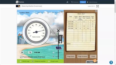 In the Observing Weather (Customary) Gizmo, you will record and compare weather conditions in several locations. . Observing weather gizmo